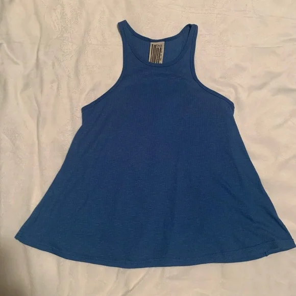 Free People Flowy Ribbed Blue Tank Top - Picture 2 of 5